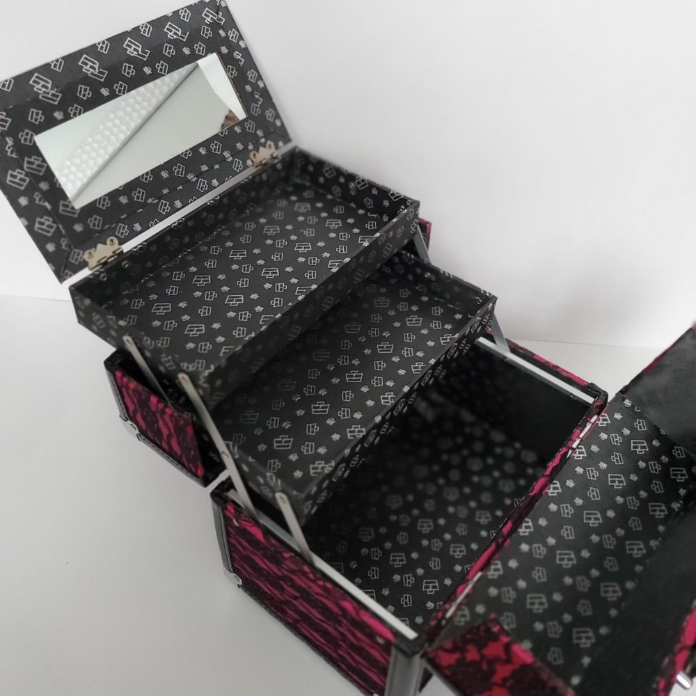 CABOODLES Make Up Travel Case Cosmetics Storage Organizer Hot Pink Black Lace